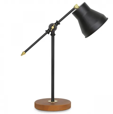 Lampă de masă HM7584.01 cu bază maro deschis, picior și braț negre, abajur negru