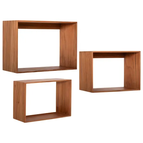Set de 3 rafturi de perete CHENGIS HM9830 din lemn de tec, culoare naturală 60x20x38H cm