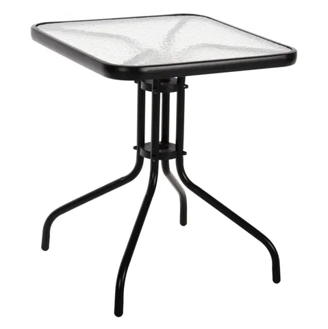Masă de exterior pătrată FIGO HM5035.03, metal negru și blat din sticlă 60x60x70Hcm