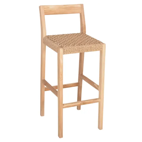 Scaun de bar cu spătar PLERED HM6129 din lemn de tec și frânghie VIRO 40x45x100Hcm.
