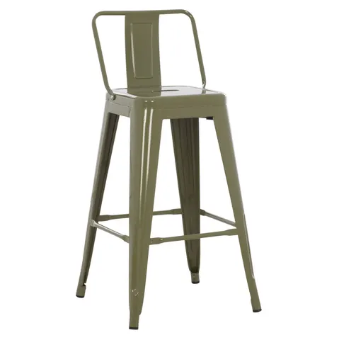 Scaun de bar cu înălțime medie MELITA-PRO HM8574.43 din metal, verde măsliniu închis 43x43x88Hcm.