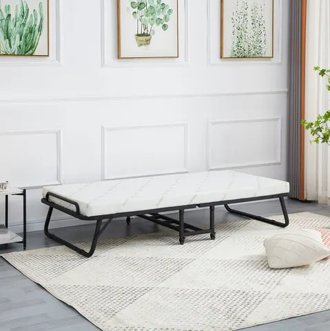 Pat pliant portabil cu saltea NETTI HM691.01 din metal negru mat 190x76x30Hcm.