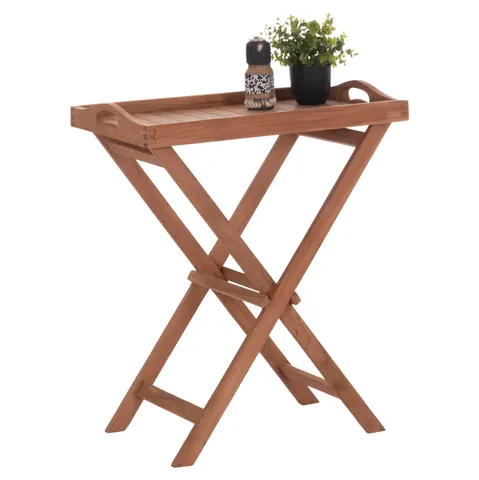 Tavă de servire cu suport pliabil BARNABY HM4580 din lemn de tec, culoare naturală 63x40x77Hcm