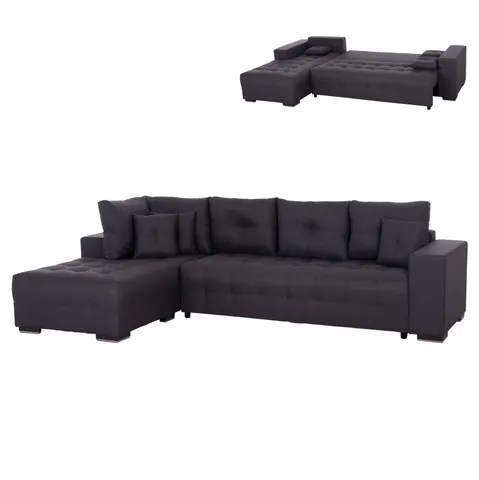 Canapea de colț extensibilă cu spațiu de depozitare Trendston HM3302.01L din material textil gri 298x177x95Hcm.