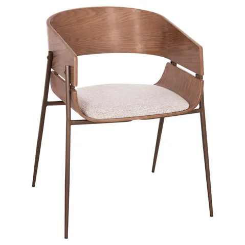 Fotoliu de dining KRILL HM18254.01 din placaj finisaj alb spălat, cu picioare metalice culoare cupru 55.5x55x72Hcm.
