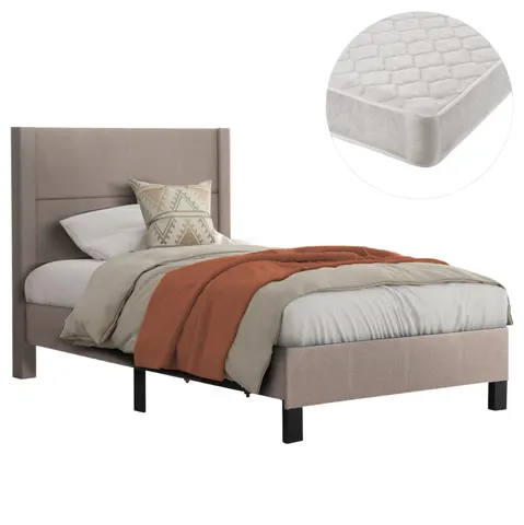 Pat semidublu cu saltea TRILLOP HM21203.15, din material textil bej — pentru 120X200cm.