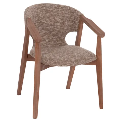Fotoliu de dining YEGER HM9995.03 din lemn de fag, finisaj alb spălat, cu tapițerie maro 59x58x78Hcm.