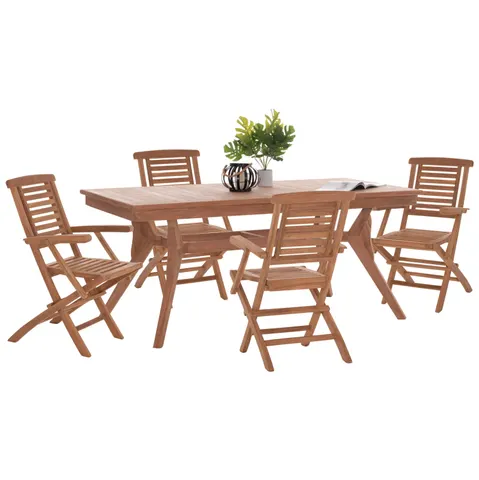 Set de dining pentru exterior WONDER HM21290, masă și 4 scaune pliabile din lemn de tec