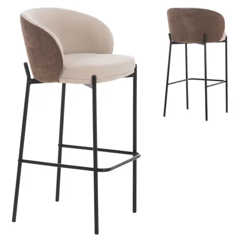 Scaun de bar DETTON HM18430.02 din material textil bej/maro, cu cadru metalic negru 55x50x97Hcm.