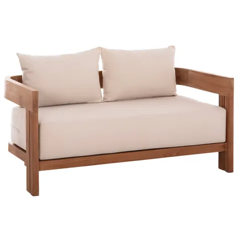 Canapea cu 2 locuri din seria KIOTO HM6381, din lemn de tec natural, cu perne bej 140x77x72Hcm.