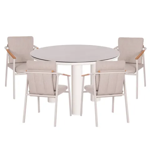 Set de dining pentru exterior, 5 piese SENTI HM11003.02 din aluminiu alb crem, cu huse pentru perne din olefină bej