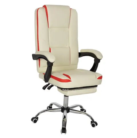 Scaun de birou SEENA HM1190.03 bej-roșu din piele ecologică, cu suport pentru picioare pliabil 62x65x115Hcm.