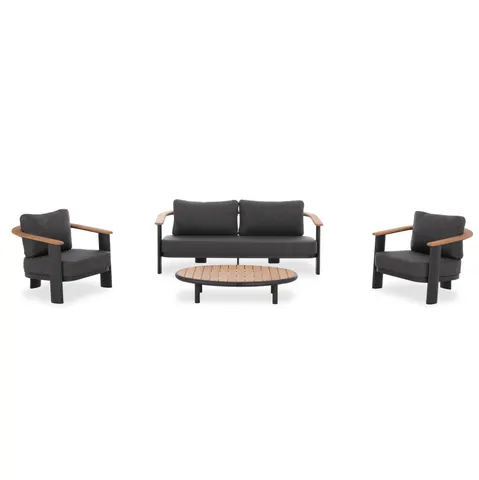 Set lounge 4 piese Roman HM6425.01 din aluminiu gri închis și țesătură Olefin – lemn de tec